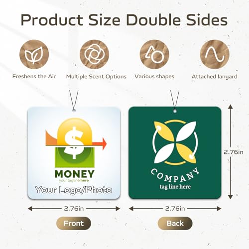 Image of HINFKA Custom Car Air Fresheners for Company Logos | Business Gifts; Event Giveaways; 10-1000 Pcs Bulk Orders; Double-Sided Print; Scent Options Available; Square