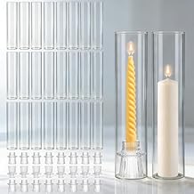 24 Set Glass Hurricane Candle Holders - 12" Tall Clear Glass Candlestick Holders for Taper Candles with Cylinder Chimney for Wedding, Party, and Home Table Centerpiece Decoration