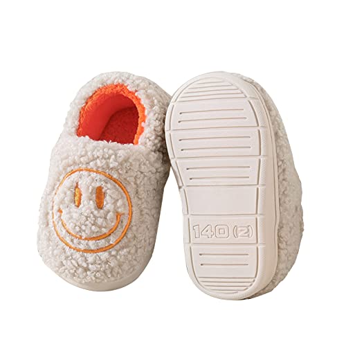 KEYUSHOP Happy Face Slippers for Baby Toddler Kids, Retro Soft Little Bear Fluffy House Slippers Non-Slip Preppy Slippers Winter Plush Warm House Shoes