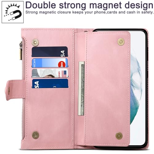 Étui pour Honor X9A à rabat aimanté et compartiment zippé couleur rose - 5