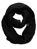 C.C Women's Winter Cable Knit Sherpa Lined Warm Infinity Pullover Scarf, Black