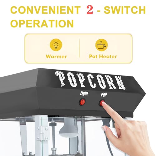 Image of Popcorn Machine (Black) - Countertop Popcorn Maker - Vintage Popcorn Popper with 6 Oz Auto-Stir Kettle, No cart & Stand, Makes Up to 20 Cups for Movie /Home Theater, Parties, Restaurants Snack