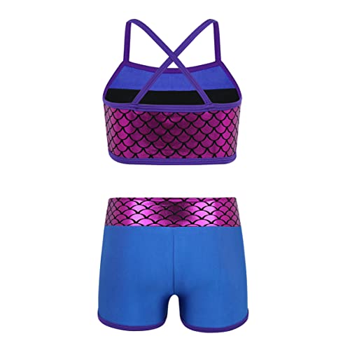 Image of Agoky Kids Girls 2PCS Sports Outfits Ballet Gym Sequins Mermaid Tank Top Shorts Set Tankini Swimwear Gymnastics Tracksuit