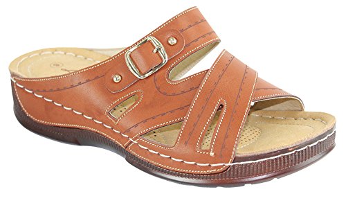 Cambridge Select Women's Crisscross Strap Comfort Padded Slip-On Low Wedge Sandal (5 B(M) US, Camel) - Image 3