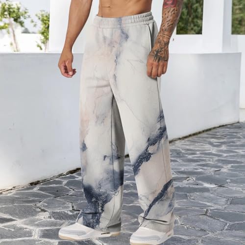 Mens Wide Leg Print Sweatpants Artistic Streetwear Loose Fit Joggers with Pockets for Casual Athletic Lounge2