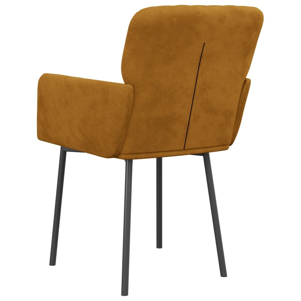 Juego de 2 sillas de comedor tapizadas de terciopelo marrón con reposabrazos | Cómodo sillón tapizado con espuma y marco de metal resistente para cocina, salón y comedor.