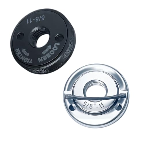 2 Pack 5/8″-11 Angle Grinder Flange Nuts, Tool-Free Quick Release Self-Locking Knurled Arbor Nut & Silver D-Ring, Heavy Duty Carbon Steel Flange for 4-1/2″, 5″, 7″, 9″ Cutting Disc Grinders