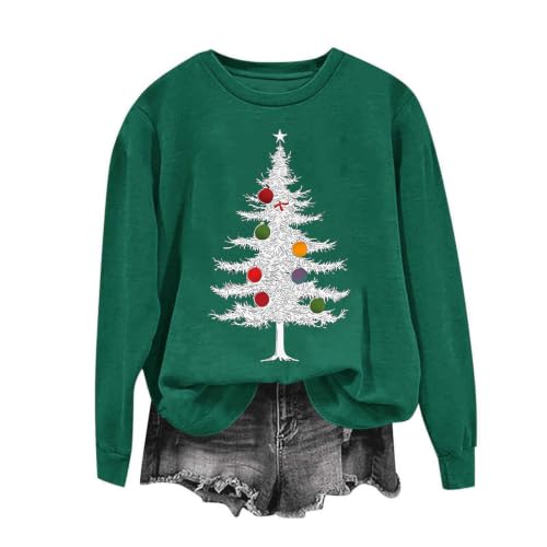 Aymnlox Womens Christmas Tree Sweatshirt Funny Graphic Crewneck Long Sleeve Holiday Pullover Festive Winter Casual Top 2026 plus size christmas blouses Army Green S - image 5