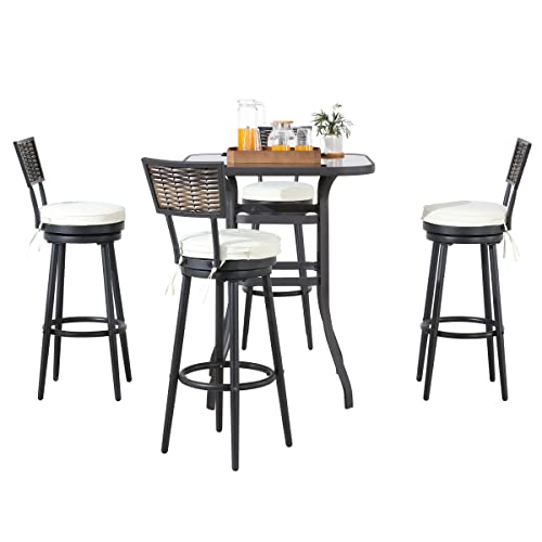 Top Home Space 5 Pcs Patio Swivel Bar Set Outdoor Textilene High Bistro Set All Weather Cushioned Garden Furniture With 4 Swivel Bar Stools And 1 Square Bar Table, Beige #TOP17