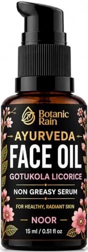 Botanic Rain Ayurveda Face Oil for Dry & Mature Skin Lightweight Non-Greasy Facial Serum with Gotukola & Licorice for Glow & Hydration 0.51 fl oz
