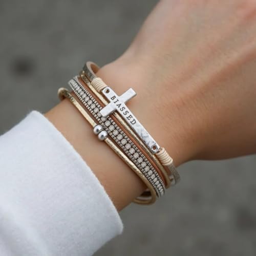 Turquoise Leather Wrap Bracelet for Women Cross Boho Beaded Stack Wrap Cuff Bracelets Stackable Crystal Bangle With Gold Silver Bohemian Jewelry Gift2