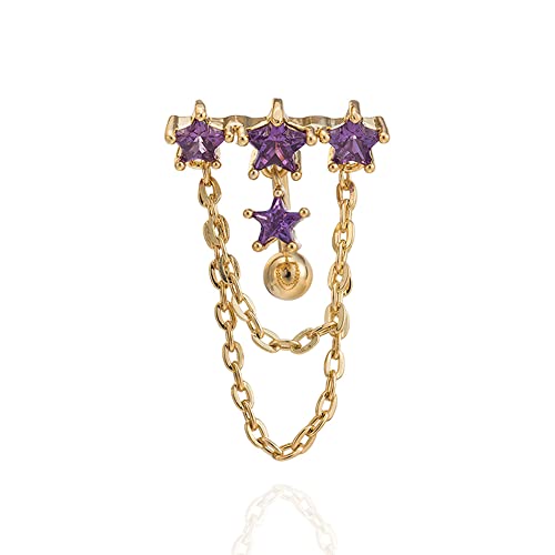 WEILYDF Reverse Ring Dangle Chain Belly Tassel Navel Bar Trendy Crystal 18k Gold Button