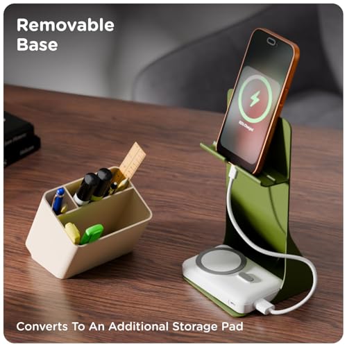 Image of eo Pen Stand for Study Table Stylish with Phone Holder Apex, Olive & Beige