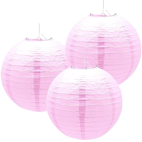 Hocansen 3 Pezzi Lanterna di carta 12in Lanterne Cinesi Lanterna di carta Rotonde Lanterne da Appendere Decorazione (12in/Pink)