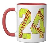 Softball #24 Fast Pitch Love Softball Mom Favorite Player Ceramic Mug, Red/White