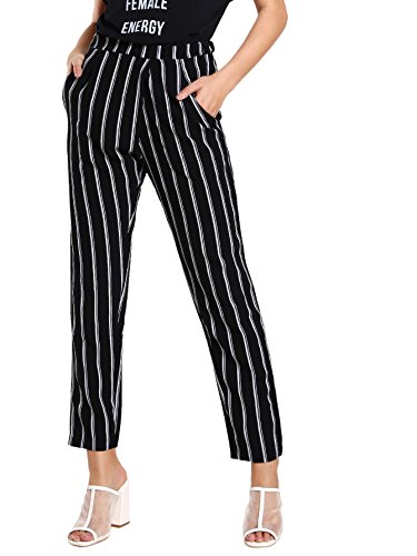 Sweatyrocks Women's Striped Elastic High Waist Slim Fit Loose Casual Long Pants Black White M #TOP10