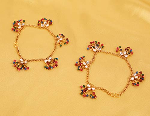 Touchstone Indian Bollywood Desire Elegant Kundan Look Multicolor Beads Ethnic Bridal Designer Jewelry Pazeb Payal Ankelet In Antique Gold Tone For Women. #TOP3