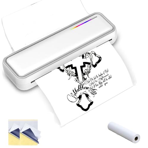 Impresora de Plantillas para Tatuajes, Mini Impresora Térmica Inalámbrica para Tatuajes con 2 Piezas de Papel de Transferencia y 1 Rollo de Papel Térmico, Máquina Térmica Portátil de 2600mAh para Copi