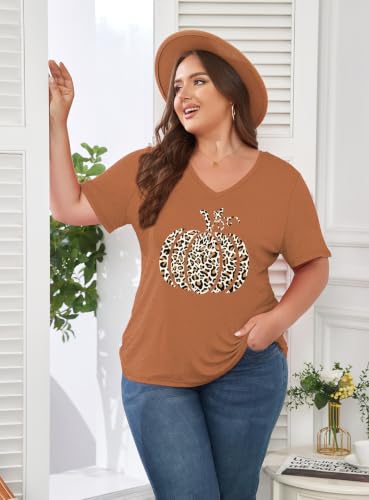 Image of ForHailey Women's Plus Size V Neck Tops Summer Short Sleeve T Shirt