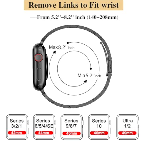 Image of MioHHR Slim Metal Band Compatible with Apple Watch Bands 49 /46 /45 /44 /42mm | Thin Luxury Stainless Steel iWatch Bands Ultra 3 /2 /1 Series 11 /10 /9 /8 /7 /6 /5 /4 /3 /2 /1 /SE3 /SE2 /SE for Women,Black
