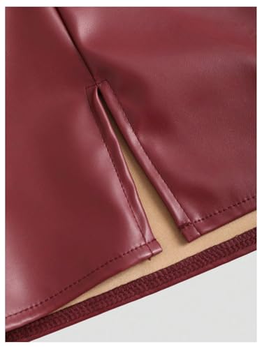 Floerns Women's PU Leather High Waist Mini Skirts Slit Hem Ruched A Line Skirt4