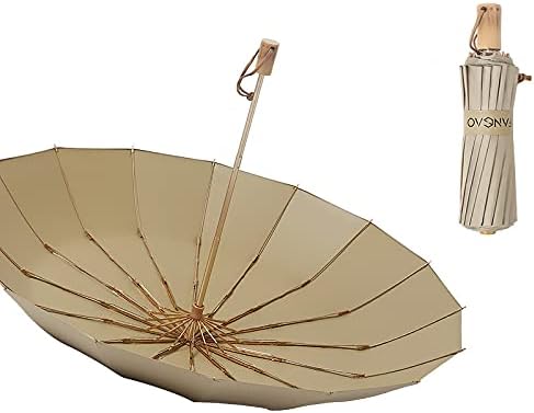 UV Protection Umbrella 16K Color Coating Clear Umbrella Wooden Handle Folding Sunscreen rain Umbrellas Women Strong Windproof Men Umbrella Umbrellas for rain (Farbe : Khaki)