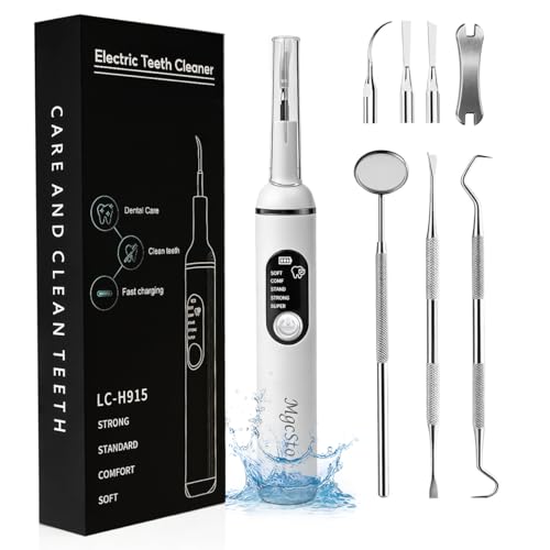 Ultimate Electric Teeth Cleaner - Ultrasonic Tooth Cleaning Violet Light Protection 316F Stainless Steel Heads 5-Speed Modes IPX6 Waterproof Oral Care Kit with 11 Accessories (White)