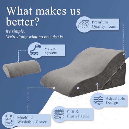 Axelrod Bed Wedge Pillow Set Foam | Adjustable Pillows for Back, Leg and Knee Pain Relief | Post Surgery Ortho Pillow – Anti Snoring, Heartburn, Acid Reflux & GERD Grey