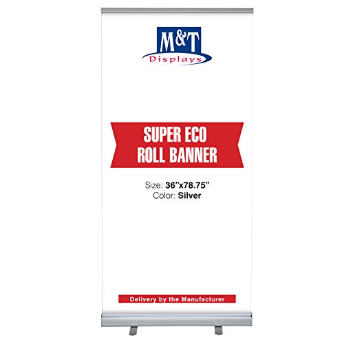 M&T Displays Super Eco Retractable Roll Up Banner Floor Standing 36X78.75 Inch Display Stand Silver Aluminum Profile With Carrying Bag For Convention, Conference, Trade Show, Office #TOP3