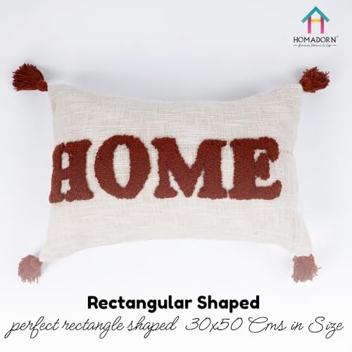 Image of HOMADORN 100% Cotton Text Pattern Handtufted /Embroided Decorative Cushion Cover (12X20 Inches) (1, Home Rust)