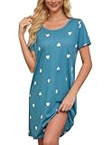 ENJOYNIGHT Womens Cotton Nightgown Short Sleeves Sleepshirt Print Nightshirt(Blue Heart,X-Large)