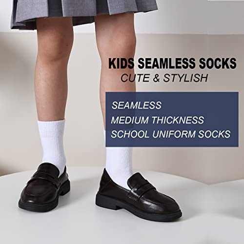 Marchare Girls Crew Socks Seamless Kids Socks Cotton School Socks White Black Grey Navy 6 Pack2