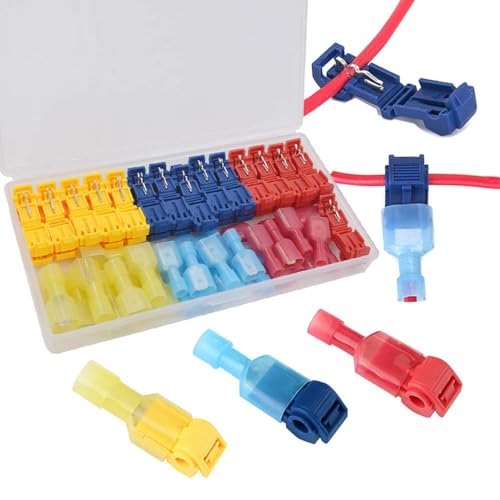 120 kits avanzados de terminales de grifo en forma de T, con conectores de nailon totalmente aislados macho de desconexión rápida en forma de T (3 colores)