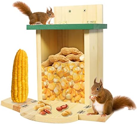 Squirrel Feeders for Outside, Squirrel House Wooden Squirrel Picnic Table Feeder,Wooden Squirrel Chipmunk Feeder Box Squirrel Gifts for Squirrel Lovers