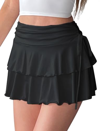 FEOYA Damen Mini Rock Sexy Kurz Rüschen Faltenrock Casual A-Linie...