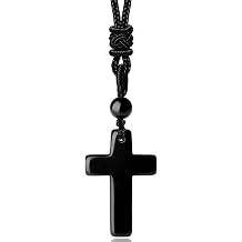 XIANNVXI Obsidian Cross Necklace for Men Crystal Necklace for Women Black Pendant Necklace Religious Jewelry Gifts