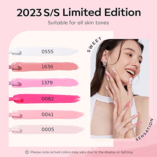 Modelones Gel Nail Polish Set, 6 Colors Light/Hot/Nude Pink Jelly Gel Nail Polish White Summer Bright Nail Polish Kit Soak Off French Manicure Diy Salon Home Led Holiday Gifts #TOP12