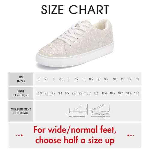 Image of Suokdil Sparkle Rhinestone Sneakers for Women - Bling Fashion Bedazzled Platform Tennis Shoes - White Glitter Sequin Wedding and Party Shoe