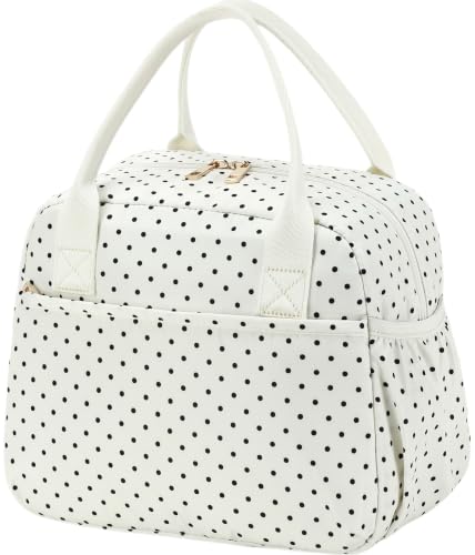 CAMTOP Lunch Box for Women Men Insulated Lunch Bag Lunch Tote Bag Leakproof Thermal Cooler Large Capacity for Travel Work School Picnic (Beige Black Polka Dot, Medium)