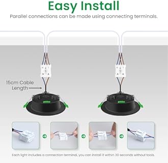 ALUSSO Lighting Black LED Downlights Dimmable Recessed Ceiling Lights 10W 1050lm High Brightness, 3000K Warm 4000K Neutral 6500K Cool White Bathroom Spotlights Ceiling Ultra Slim IP44 Kitchen, 6 Pack