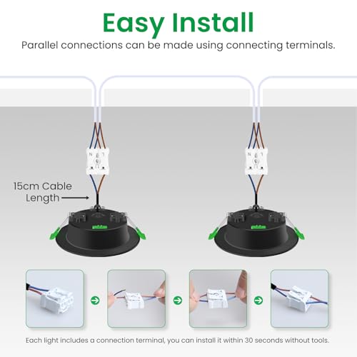 ALUSSO Lighting Black LED Downlights Dimmable Recessed Ceiling Lights 10W 1050lm High Brightness, 3000K Warm 4000K Neutral 6500K Cool White Bathroom Spotlights Ceiling Ultra Slim IP44 Kitchen, 6 Pack