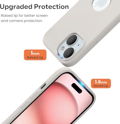 Image of VONZEE Microfiber Logo Cut Cover Compatible for iPhone 15 Plus Case Liquid Silicone Cases Full Body 4 Layer Protective Covers Shockproof Back Cover with High Raised Camera Lips (6.7 inch, Stone Grey)