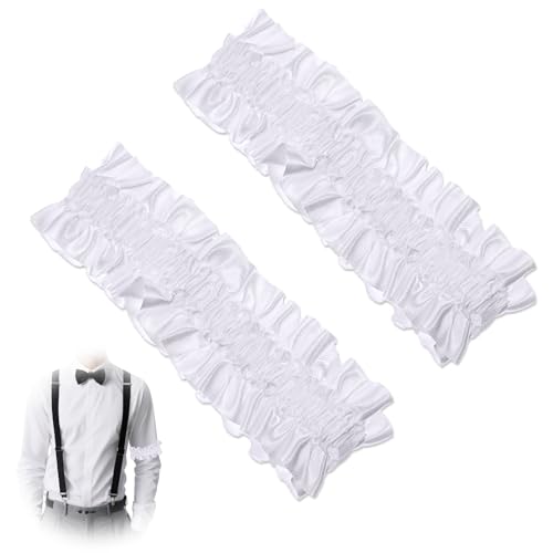 2 Pcs Sleeve Garters, Vintage Anti Slip Sleeve Arm Band Holders Arm Garter Sleeves Armband Garter Shirt Holders for Men Halloween Dress Party Accessories 1920s Mens Costume (White)