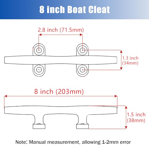 METRAXION Boat Cleat,4 Pack 8 inch Marine Grade 316 Stainless Steel Open Base Dock Cleat Rope Cleat with Fasteners for Kayaks, Nautical Decor by METRAXION - Image 2