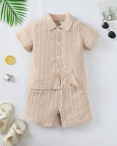 Image of Toddler Boy Clothes Little Kids Summer Outfits Short Sleeve Button Down Shirt Top Shorts Set 2 PCS Boy's Clothing