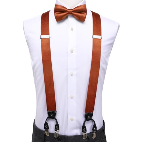 Image of Dubulle Suspender and Bow Tie for Men Paisley Solid Mens Suit Braces Pretied Bowtie and Handkerchief Cufflinks Formal Wedding