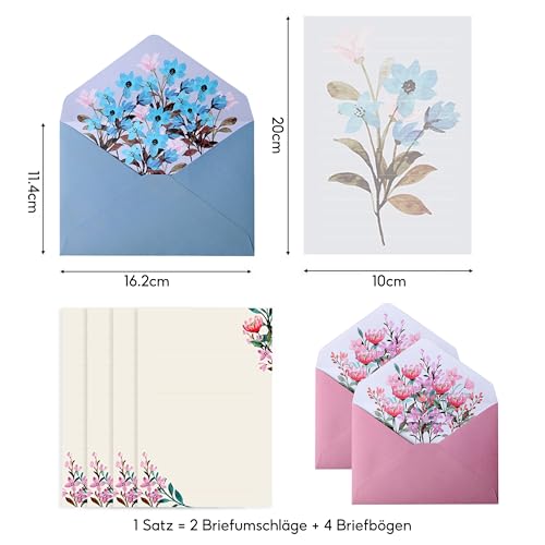 Megcdtr Briefpapier mit Umschlag Set, 36 Stück Briefumschlag Briefpapier Set, 24 Schreibpapier mit 12 Umschläge, Briefpapier-Set für Büro Zuhause Schule Geburtstag Einladungen (6 Styles)