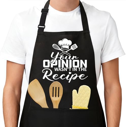 Funny Aprons for Men，Women - Your Opinion Wasn't In The Recipe - Home Kitchen Cooking BBQ Baking Grilling Chef Apron With 2 Pockets - Christmas Birthday Housewarming Fathers Mothers Day Gifts - A07