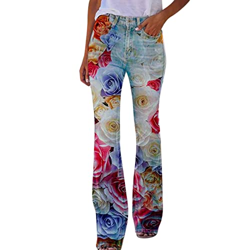 Calça feminina flare pequena cintura alta para relaxar verão algodão calças de ioga calças soltas, R