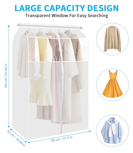 Cexovo Staubdichte Kleidersäcke PEVA Transparente Kleiderhülle,Große Kleiderschutzhülle für Kleidung 80x50x120cm Staubschutz Aufbewahrungstasche mit Reißverschluss für Mantel Anzug